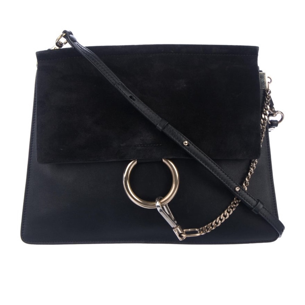 Chloe Suede Calfskin Medium Faye Shoulder Bag Black